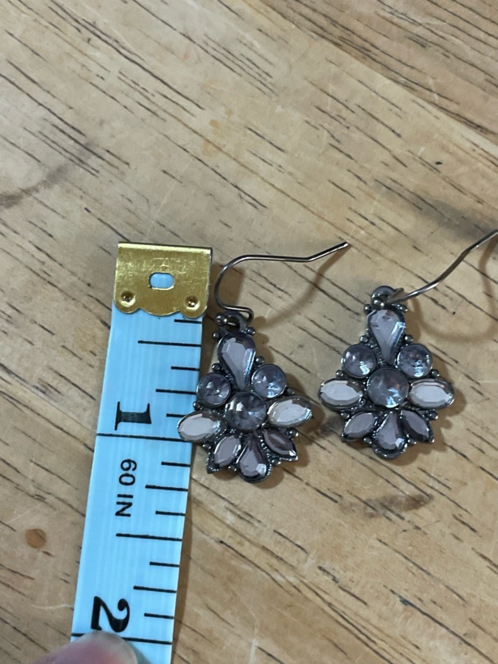 Floral crystal silver tone earrings French wire 1x1 inch appx dangle rhinestones - Picture 5 of 6